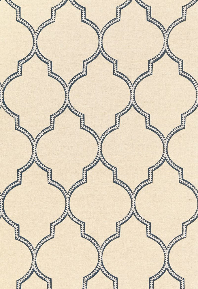 Algiers Embroidery Indigo 67330 by Schumacher Fabric Au-Naturel 52% Linen, 48% Cotton Martindale 5,000 Horizontal: 4.375 and Vertical: 14.5 52.25 - Fabric Carolina -