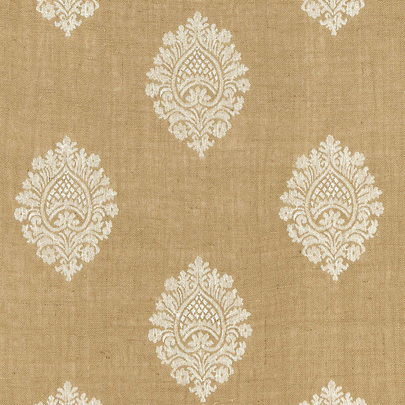 Savanna Jute Embroidery Jute 67340 by Schumacher Designer Fabric ESSENTIALS: SHEERS & CASEMENTS II See Sample INDIA . </p><p>Repeat: Horizontal: 8 1/2" (22CM) and Vertical: 15 1/2" (39CM) 51" WIDE (130CM) - Swanky Fabrics -