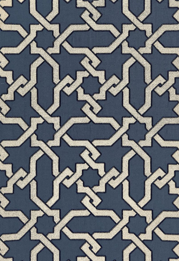 Cordoba Embroidery Indigo 67570 by Schumacher Fabric Au-Naturel 56% Linen, 34% Viscose, 10% Spun Martindale 8,000 Horizontal: 12.625 and Vertical: 12.625 50.375 - Fabric Carolina -