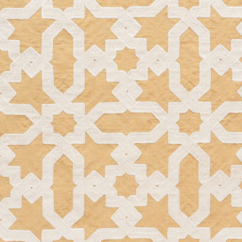 Cordoba Embroidery Ochre 67575 by Schumacher Fabric Au-Naturel-Ii 56% Linen, 34% Viscose, 10% Polyester - Horizontal: 6.75 and Vertical: 12.625 50.375 - Fabric Carolina -