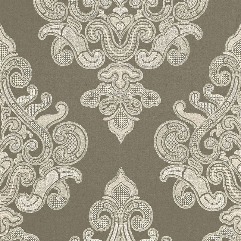 Angkor Embroidery Peat 67580 by Schumacher Fabric AU NATUREL 2 See Sample INDIA . </p><p>Repeat: Horizontal: 12 7/8" (33CM) and Vertical: 30 1/4" (77CM) 51 3/8" WIDE (130CM) - Fabric Carolina -