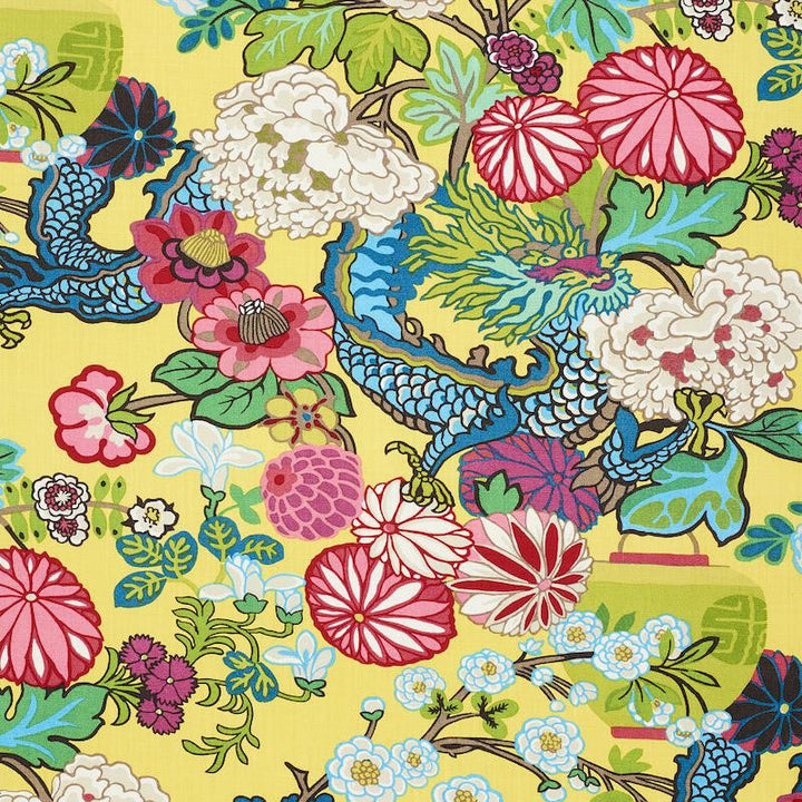 Chiang Mai Dragon Yellow 173281 by Schumacher Designer Fabric Exuberant Prints 27.0" - Swanky Fabrics -