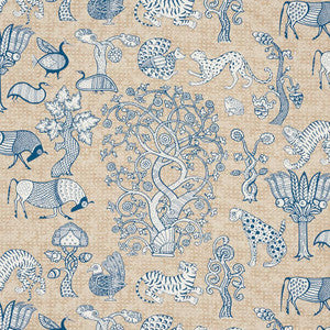 Animalia Blue & Natural 178320 by Schumacher Fabric
