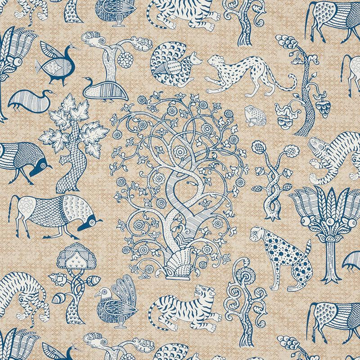 Animalia Blue & Natural 178320 by Schumacher Fabric Palampore 25.25" - Fabric Carolina -