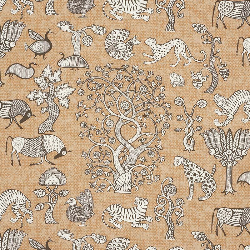 Animalia Carbon & Sienna 178322 by Schumacher Fabric Palampore 25.25" - Fabric Carolina -