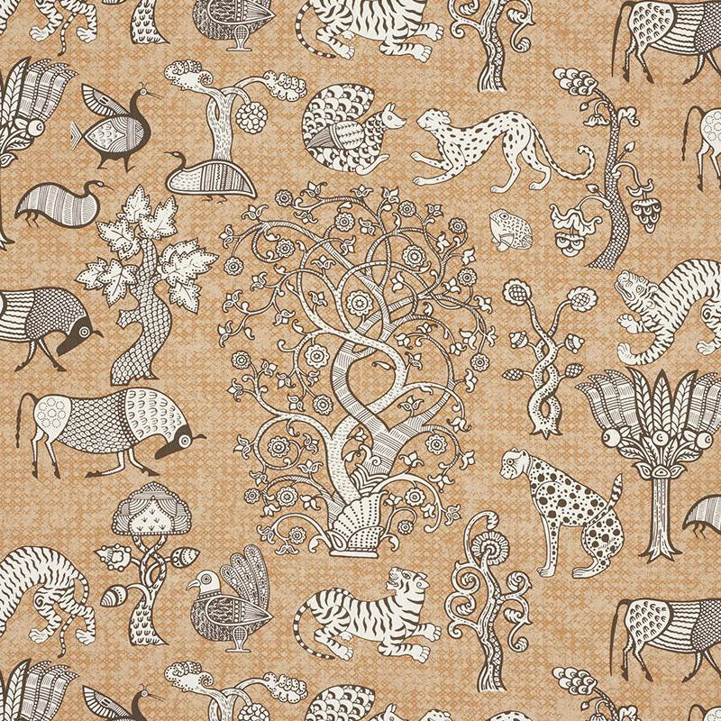 Animalia Carbon & Sienna 178322 by Schumacher Designer Fabric Palampore 25.25" - Swanky Fabrics -