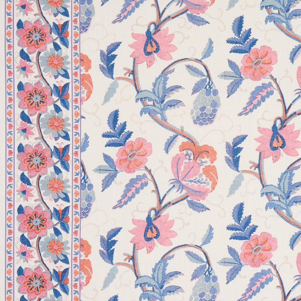 Indali Bordered Linen Rose And Indigo 180112 by Schumacher Fabric Schumacher Classics 54.0" - Fabric Carolina -