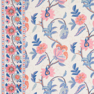 Indali Bordered Linen Rose And Indigo 180112 by Schumacher Fabric
