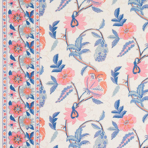 Indali Bordered Linen Rose And Indigo 180112 by Schumacher Fabric