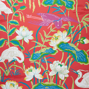 Lotus Garden Red 5008434 by Schumacher Wallpaper