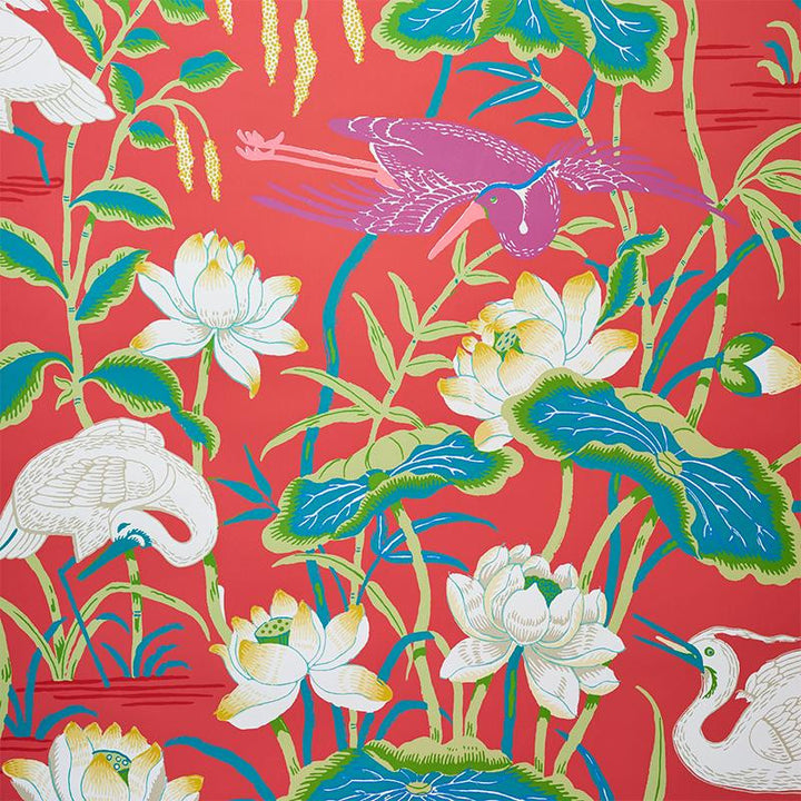 Lotus Garden Red 5008434 by Schumacher Wallpaper Signature Schumacher 27.0" - Fabric Carolina -