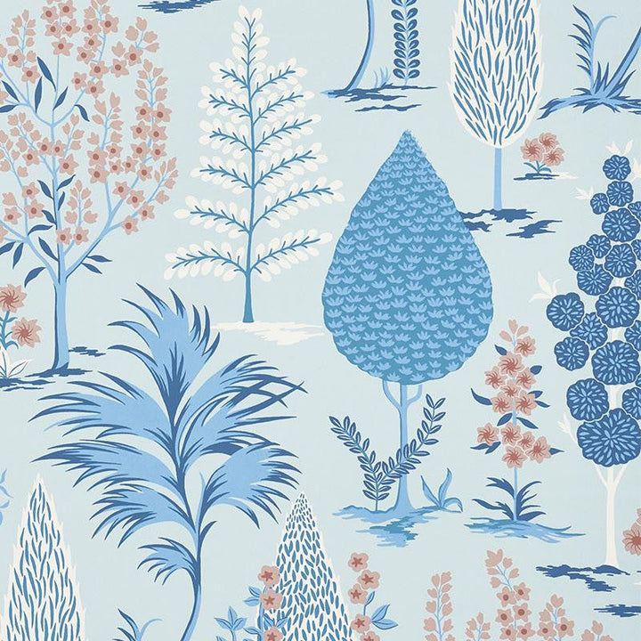 Pandora Delft & Rose 5009960 by Schumacher Designer Wallpaper Palampore 13.5" - Swanky Fabrics -