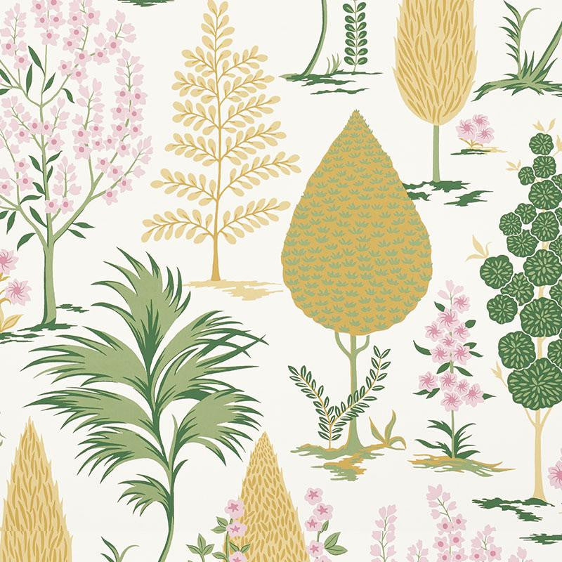 Pandora Yellow & Pink 5009962 by Schumacher Wallpaper Palampore 13.5" - Fabric Carolina -