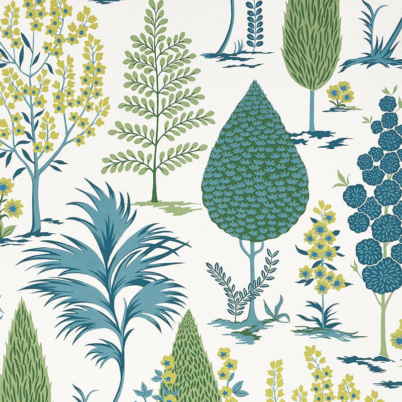 Pandora Peacock 5009963 by Schumacher Wallpaper Palampore 13.5" - Fabric Carolina -