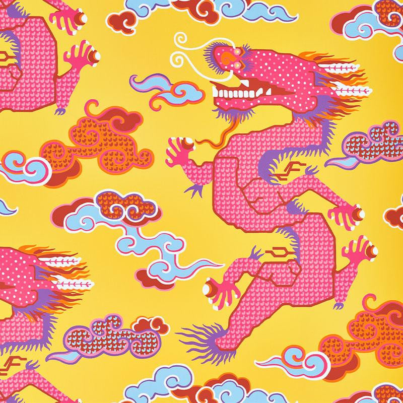 Magical Ming Dragon Yellow 5010601 by Schumacher Designer Wallpaper Johnson Hartig 36.0" - Swanky Fabrics -