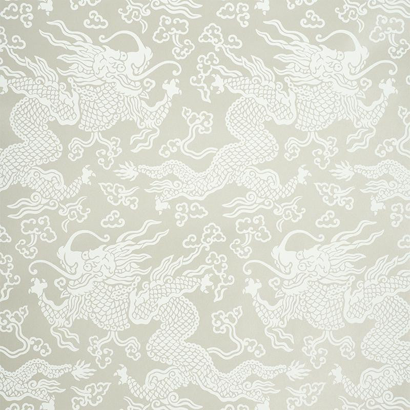 Ruan Dragon Damask Warm Silver 5010880 by Schumacher Designer Wallpaper Fire Breather 27.0" - Swanky Fabrics -