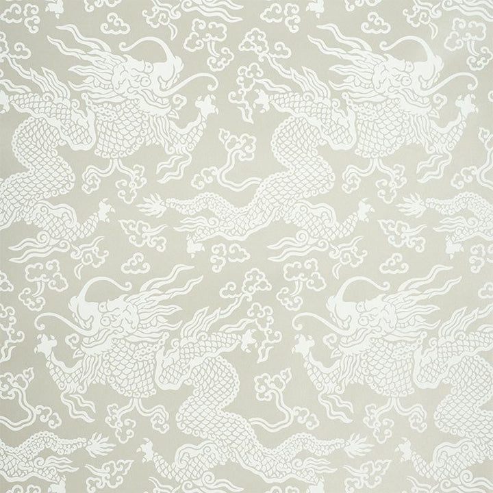 Ruan Dragon Damask Warm Silver 5010880 by Schumacher Designer Wallpaper Fire Breather 27.0" - Swanky Fabrics -