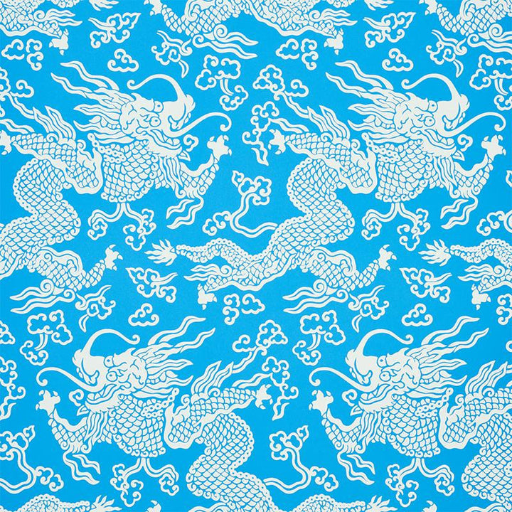 Ruan Dragon Damask Blue 5010881 by Schumacher Wallpaper Fire Breather 27.0" - Fabric Carolina -