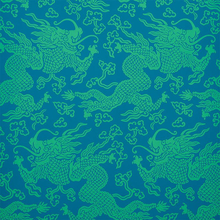 Ruan Dragon Damask Peacock 5010882 by Schumacher Wallpaper Fire Breather 27.0" - Fabric Carolina -