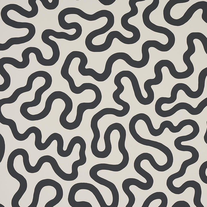 Riley Soft Black 5012930 by Schumacher Designer Wallpaper New Wave: Black & White 27.0" - Swanky Fabrics -