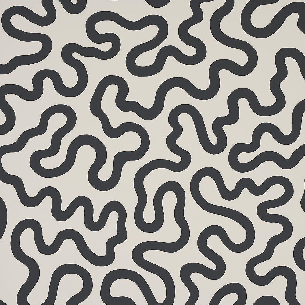 Riley Soft Black 5012930 by Schumacher Wallpaper New Wave: Black & White 27.0" - Fabric Carolina -