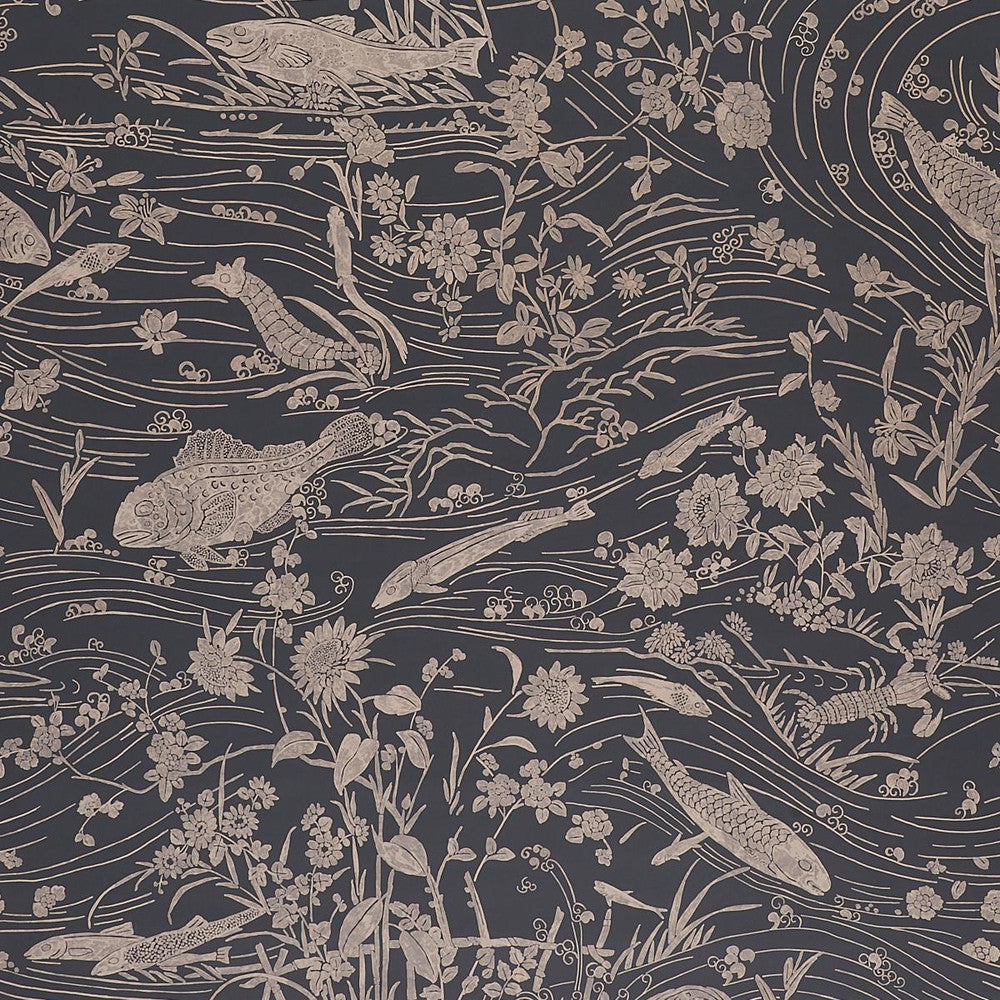 Sea Garden Charcoal 5013281 by Schumacher Wallpaper Panels Collection 54.0" - Fabric Carolina -