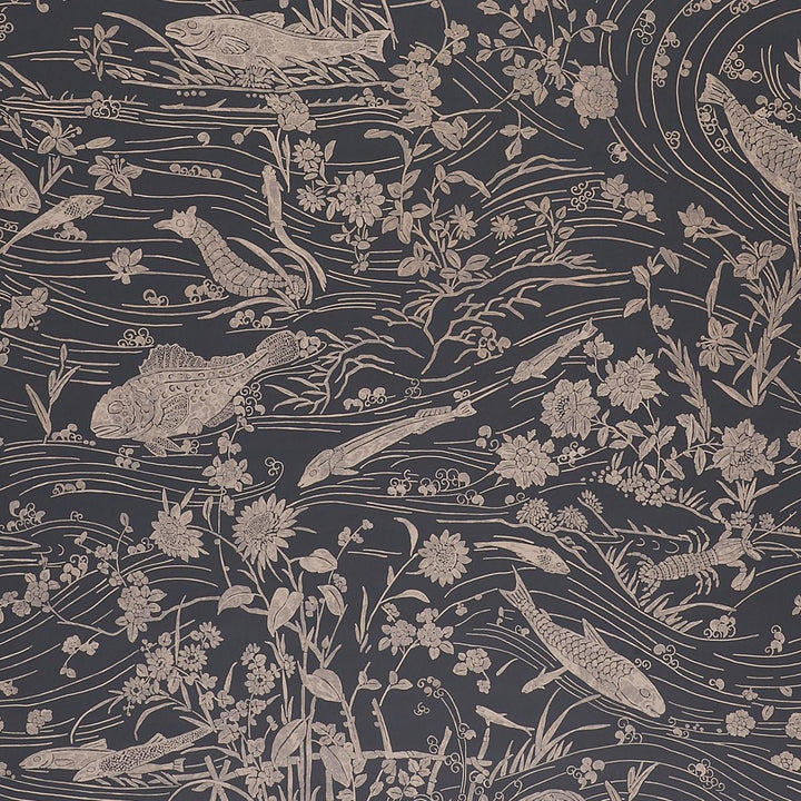 Sea Garden Charcoal 5013281 by Schumacher Wallpaper Panels Collection 54.0" - Fabric Carolina -