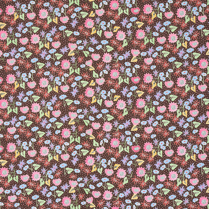 Calico Multi On Brown 5013502 by Schumacher Wallpaper Happy Menocal 13.5" - Fabric Carolina -