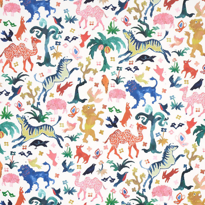 Beasts Multi On Ivory 5013530 by Schumacher Wallpaper Happy Menocal 13.5" - Fabric Carolina -