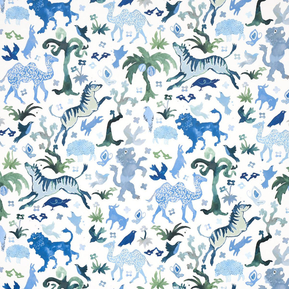 Beasts Blue And Green 5013531 by Schumacher Wallpaper Happy Menocal 13.5" - Fabric Carolina -