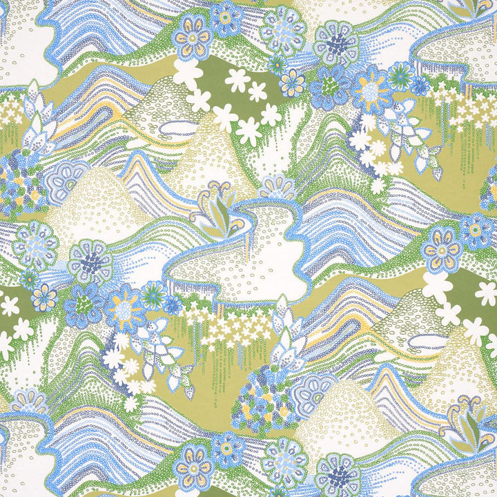 Daisy Chain Green And Blue 5013552 by Schumacher Designer Wallpaper Clements Ribeiro 27.0" - Swanky Fabrics -