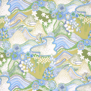 Daisy Chain Green And Blue 5013552 by Schumacher Wallpaper