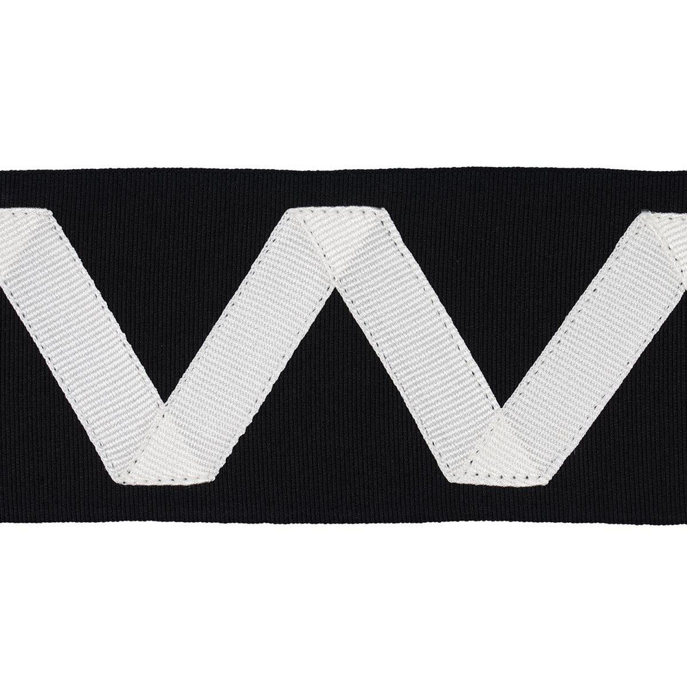 Legere Appliqu Tape Ivory On Black 80871 by Schumacher Trim Embroidered And Embellished Trims 2.6" - Fabric Carolina -