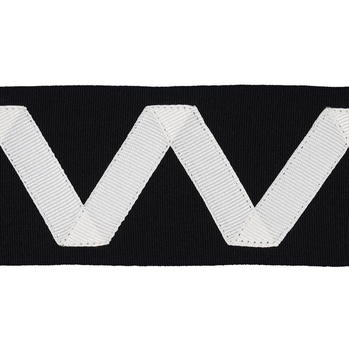 Legere Appliqu Tape Ivory On Black 80871 by Schumacher Trim Embroidered And Embellished Trims 2.6" - Fabric Carolina -