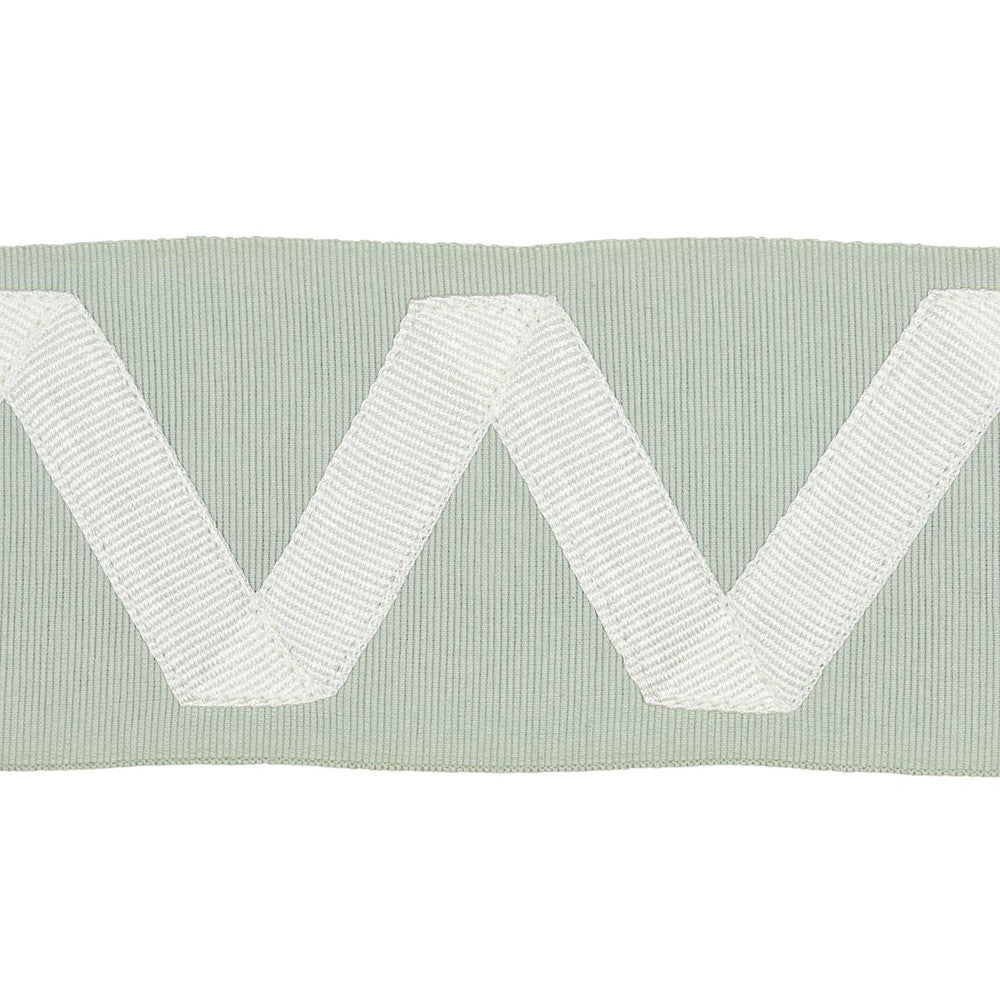 Legere Appliqu Tape Ivory On Seaglass 80872 by Schumacher Trim Embroidered And Embellished Trims 2.6" - Fabric Carolina -