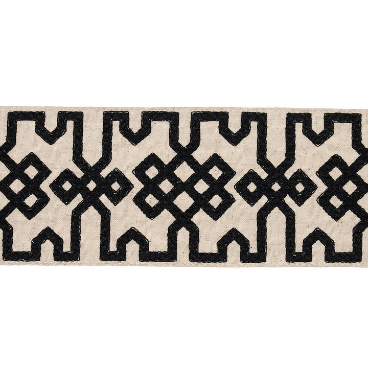 Knotted Trellis Tape Black On Unbleached 80880 by Schumacher Trim Orient Express - Fabric Carolina -