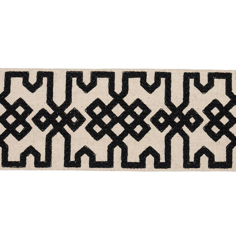 Knotted Trellis Tape Black On Unbleached 80880 by Schumacher Designer Trim Orient Express - Swanky Fabrics -
