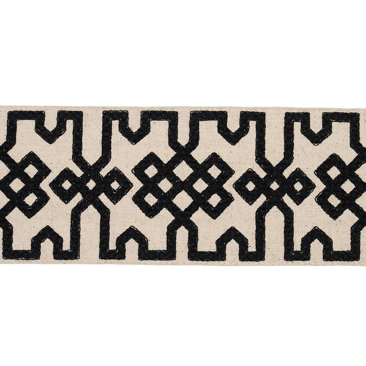 Knotted Trellis Tape Black On Unbleached 80880 by Schumacher Designer Trim Orient Express - Swanky Fabrics -