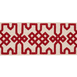 Knotted Trellis Tape Crimson On Unbleached 80881 by Schumacher Trim