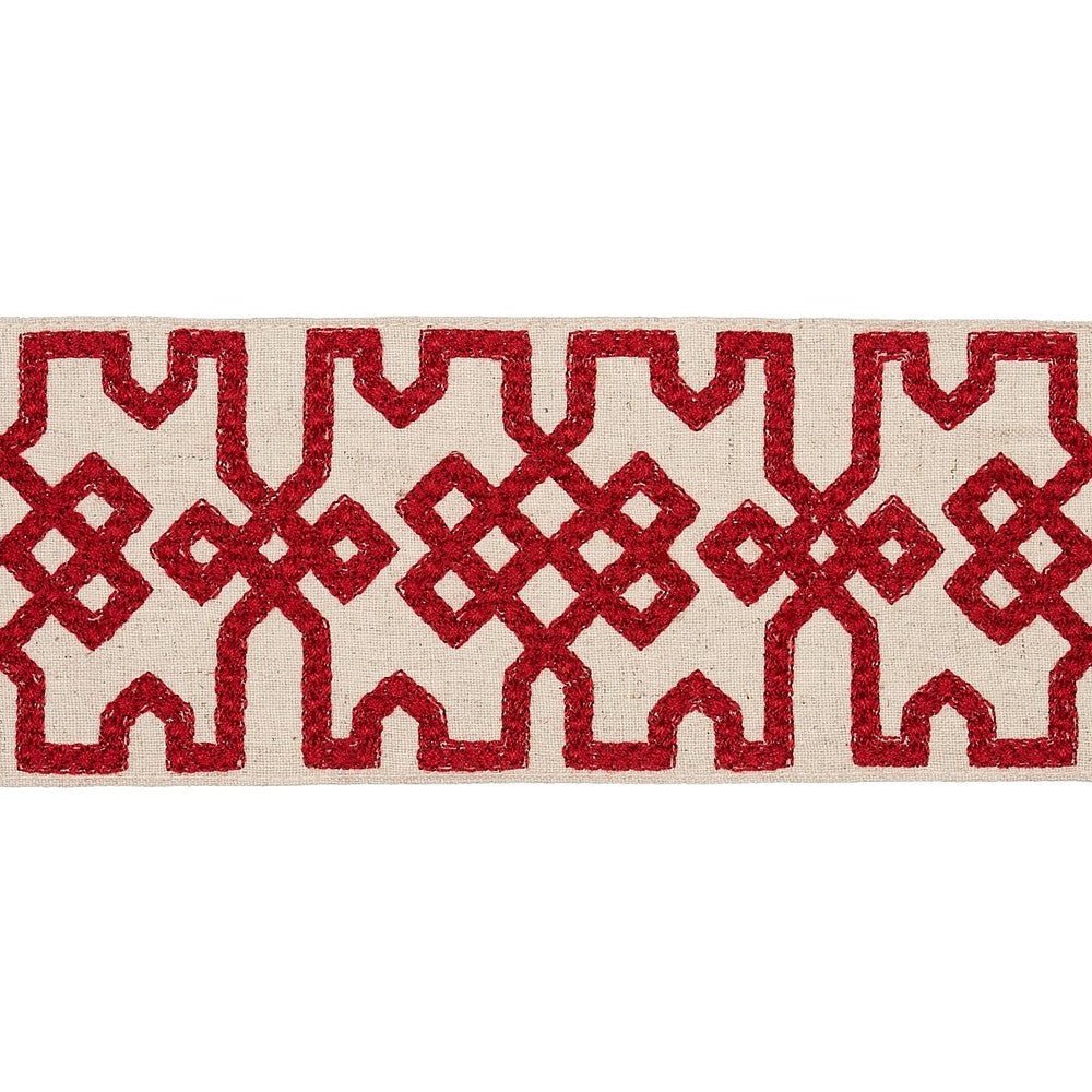 Knotted Trellis Tape Crimson On Unbleached 80881 by Schumacher Trim Orient Express - Fabric Carolina -