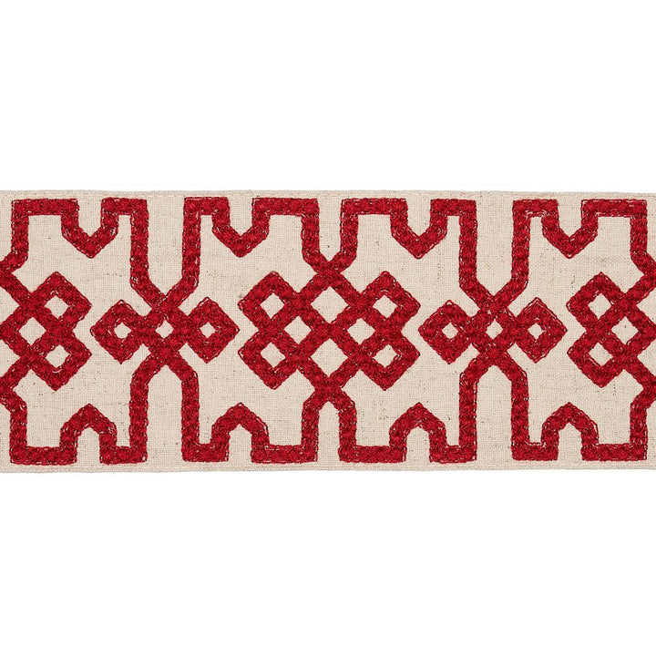 Knotted Trellis Tape Crimson On Unbleached 80881 by Schumacher Trim Orient Express - Fabric Carolina -