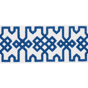 Knotted Trellis Tape Blue On White 80883 by Schumacher Trim