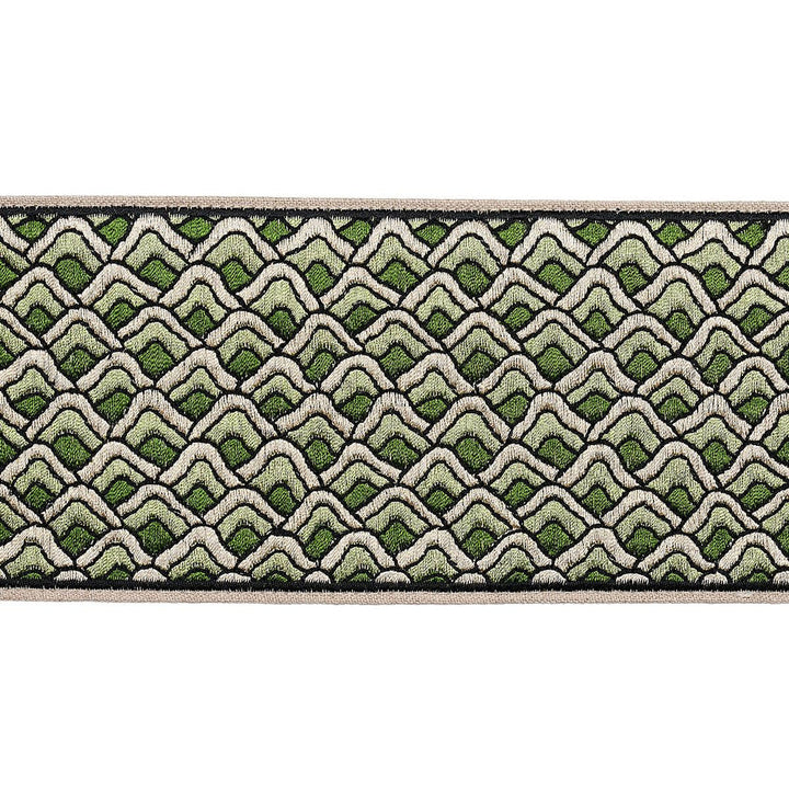 Sunrise Embroidery Tape Emerald 80892 by Schumacher Designer Trim Orient Express 9.5" - Swanky Fabrics -