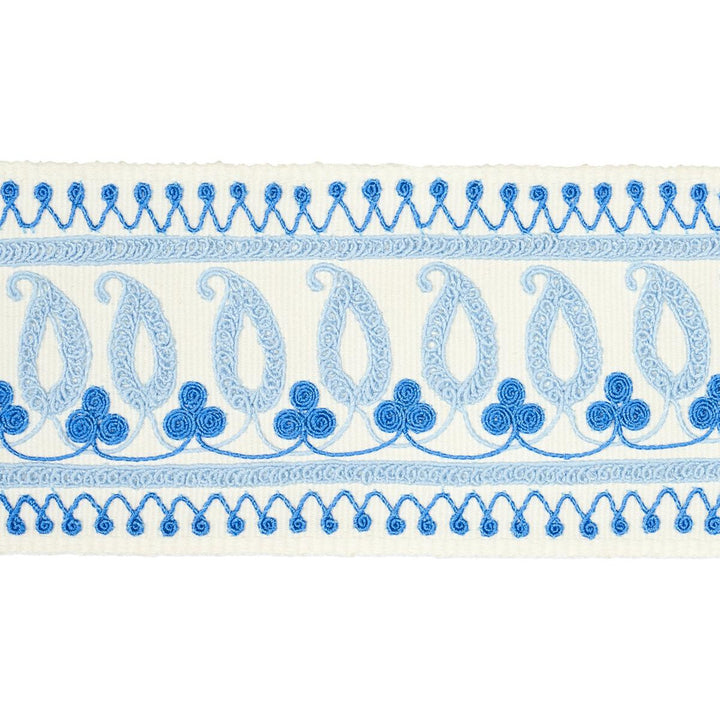 Paisley Embroidered Tape Blues 81230 by Schumacher Trim Embroidered And Embellished Trims - Fabric Carolina -