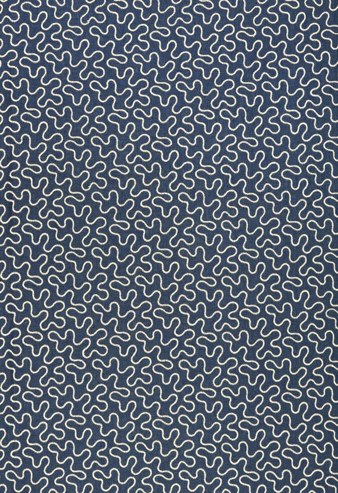 Meander Embroidery Indigo 67600 by Schumacher Designer Fabric Au-Naturel 67% Linen, 30% Viscose, 3% Spun Martindale 8,000 Horizontal: 6.5 and Vertical: 4.25 51.75 - Swanky Fabrics -