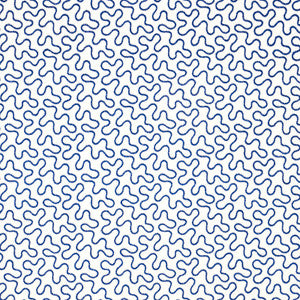 Meander Embroidery Blue On Ivory 67603 by Schumacher Fabric