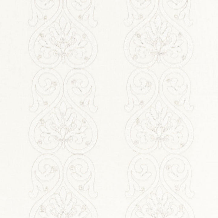 Medici Embroidery Blanc 67640 by Schumacher Designer Fabric ESSENTIALS: SHEERS & CASEMENTS II See Sample INDIA . </p><p>Repeat: Horizontal: 13" (33CM) and Vertical: 11 1/2" (29CM) 52" WIDE (132CM) - Swanky Fabrics -