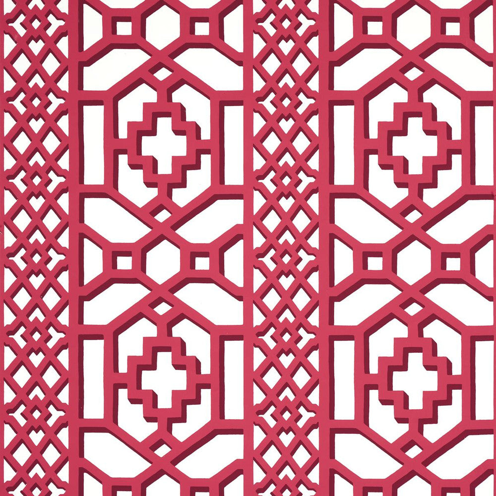 Zanzibar Trellis Laquer Red 5006948 by Schumacher Wallpaper Preppy Chic 13.5" - Fabric Carolina -