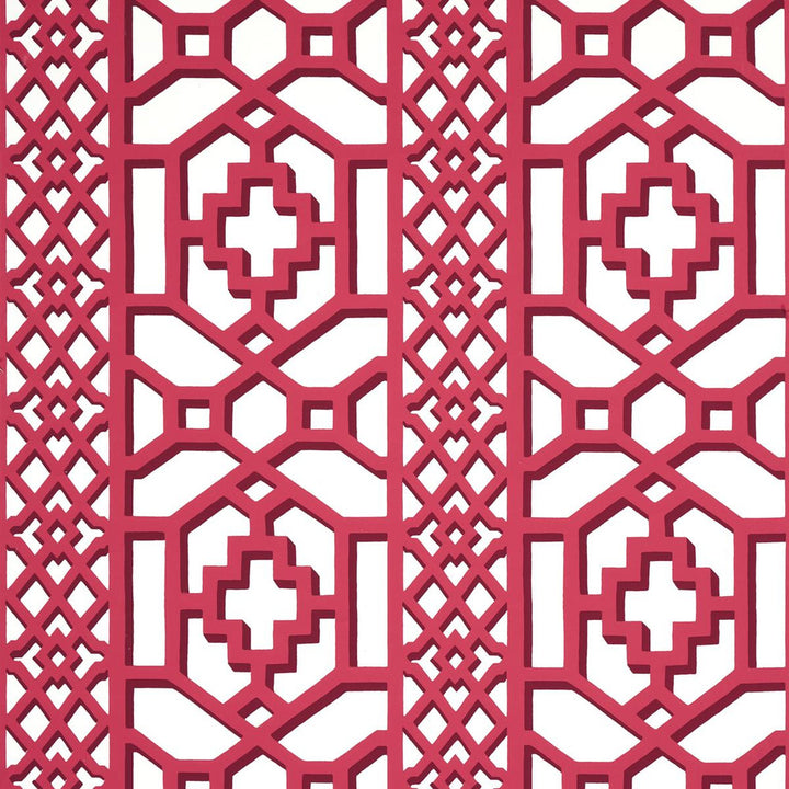Zanzibar Trellis Laquer Red 5006948 by Schumacher Wallpaper Preppy Chic 13.5" - Fabric Carolina -