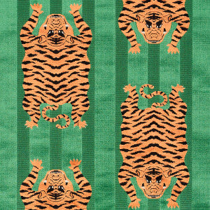 Jokhang Tiger Velvet Green 77233 by Schumacher Fabric